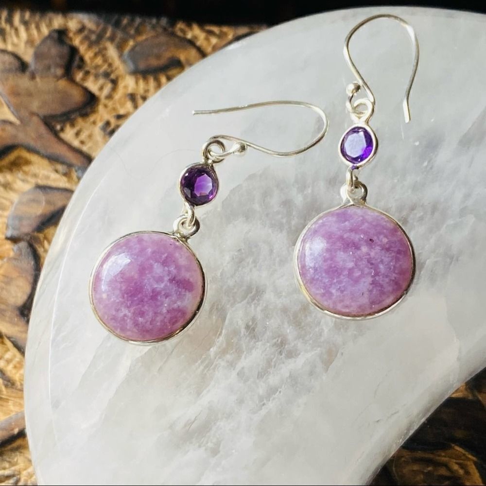 Purple Lepidolite & Amethyststerlingearrings - image 6